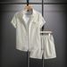 Men's Clothing Summer New Casual Fashion Jacquard Short Sleeved Shirt Shorts Suit_viptrois.com