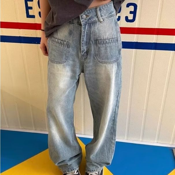 Men's Clothing Niche Design Washed Distressed Workwear Jeans For Men Trendy Cleanfit Loose Straight Leg Trousers For Men And Women_viptrois.com