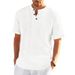 Men's New Summer Short T-shirt Loose Retro Bamboo Henley Shirt Tops_viptrois.com