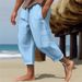 Men's Linen-Cotton Relaxed Fit Beach Pants - Wide Leg Casual Trousers With Pockets_viptrois.com