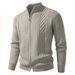 Men's Jacquard Knit Cardigan – Stand Collar Long Sleeve Sweater (Grey/Black/Light Khaki/Dark Khaki/Dark Brown)_viptrois.com