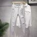 Ripped Raw Edge Washed Jeans For Men American High Street Fashion Brand Hiphop Slim Straight Pants Summer Thin_viptrois.com