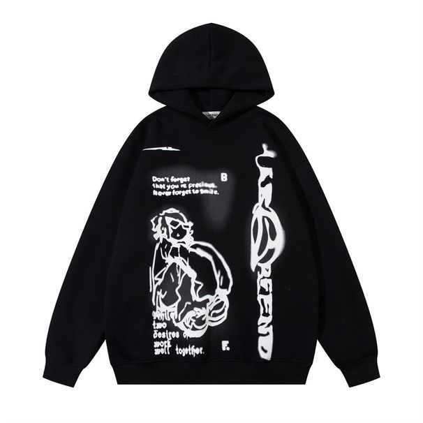 Line Character Print Men's Trendy Street Loose Casual Long Sleeve Pullover Hoodie Autumn Winter Top_viptrois.com