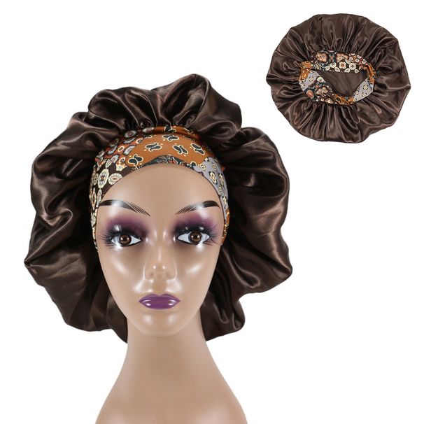 African wide brimmed soft elastic printed sleeping cap satin Bonnet dome beauty hair care cap shower cap_viptrois.com