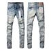 Casual Custom Silk Label Denim High Quality Breathable Fitting Ripped Streets Styles Purple Jeans Ripped Men's Blue_viptrois.com