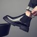 Martin Boots Men's High-top Leather Shoes Wind Thick-soled Heightened Velvet Black Locomotive Boys Soft Leather Medium-top Boots_viptrois.com