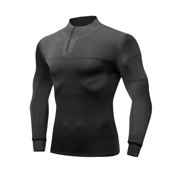 Men's Clothing Spot Outdoor Tactical Fitness Clothes Sports Quick Drying Invisible Zipper Long Sleeved T Shirt Stand Collar Jacket_viptrois.com