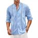 Men's Clothing Casual Button Summer Beach Vacation Cotton Linen Shirt Stand Collar_viptrois.com