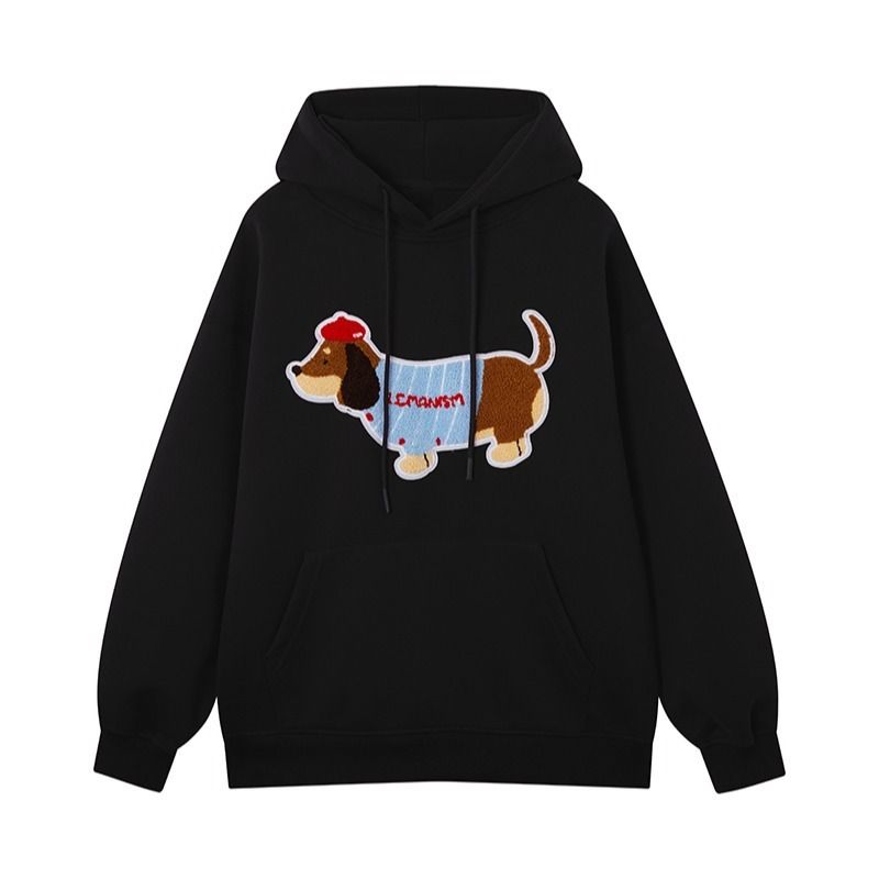 400GSM Dachshund Hoodie – Oversized Unisex Pullover With Embroidered Dog Design (M-2XL, Black/White/Grey)_viptrois.com