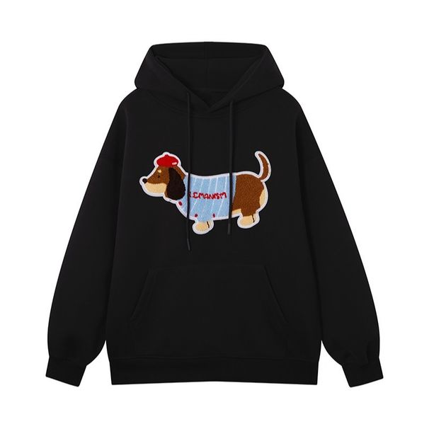 400GSM Dachshund Hoodie – Oversized Unisex Pullover With Embroidered Dog Design (M-2XL, Black/White/Grey)_viptrois.com