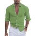 Men's Clothing Men's Summer Cotton And Linen Lapel Beach Shirt Long Sleeve Solid Color Holiday Clothing_viptrois.com