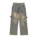 FUIV Casual Pants Men's Spring And Autumn American Washed Yellow Mud High-End Straight Wide Leg Jeans_viptrois.com