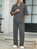 Men's Clothing New Commuter Suits Casual Shirt Solid Color Short Sleeved Trousers Men's Two Piece Casual Suit_viptrois.com
