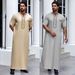 Men's Clothing Short Sleeved Robe With Embroidery V Neck Design Loose And Breathable Kebaya_viptrois.com