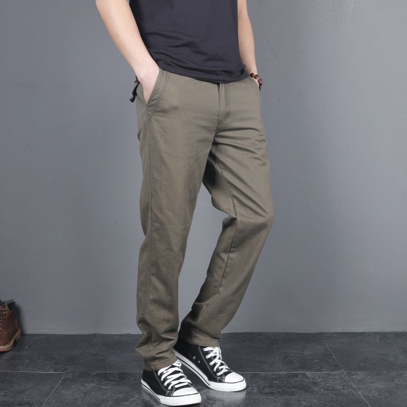 New Men's Casual Pants, Loose Oversized Pure Cotton Straight Leg Workwear Pants, Men's Pants, Trendy Brand Elastic Waist Long Pants_viptrois.com