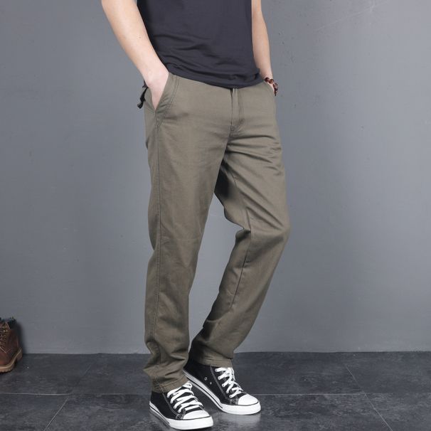 New Men's Casual Pants, Loose Oversized Pure Cotton Straight Leg Workwear Pants, Men's Pants, Trendy Brand Elastic Waist Long Pants_viptrois.com