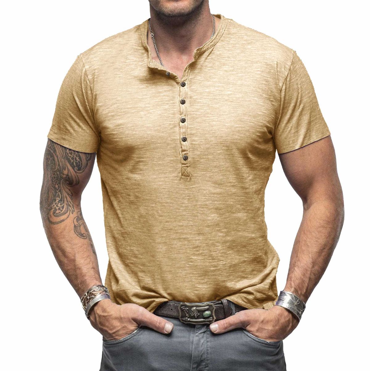 Men's Clothing Summer Men's Casual Men's Tops, Classic Men's Henley Shirts, Bamboo Cotton, Pure Cotton Short Sleeved T Shirts, Cool Feel_viptrois.com