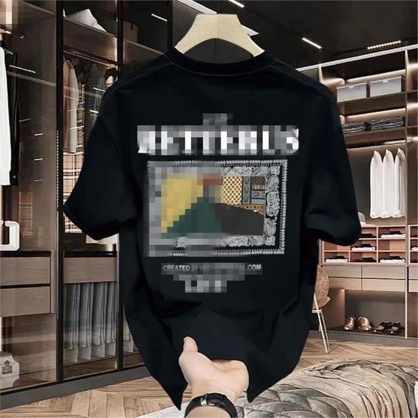 Light Luxury Men's Slim Fit Trendy Letter T-shirt Summer Product 230G Pure Cotton Round Neck Short Sleeved New Fashion_viptrois.com
