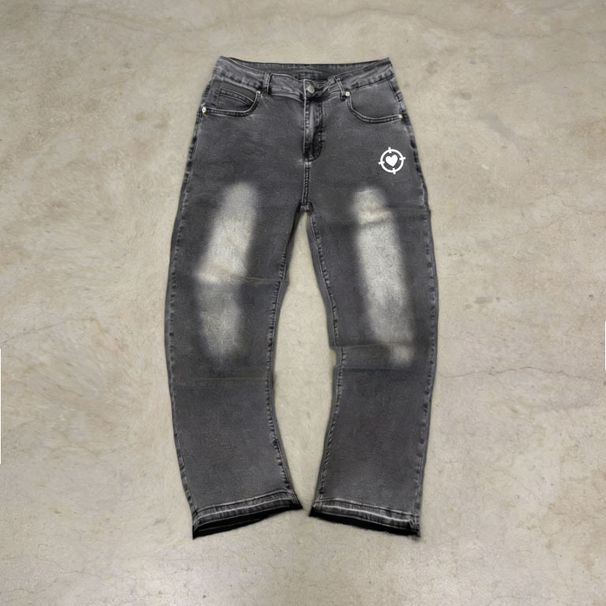 Men's Clothing Menswear Trendy Brand Tassel Jeans With Distinctive Hem Design, Heart Shaped Swoosh, Straight Leg Jeans._viptrois.com