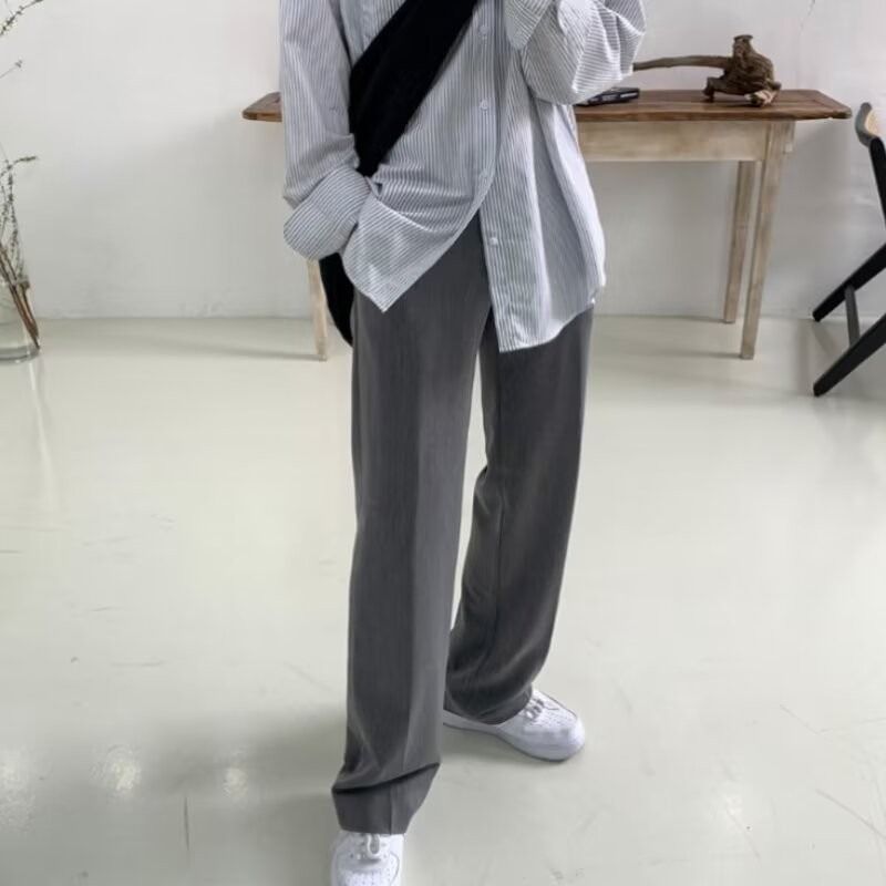 Men's Clothing Casual Suit Pants Men's Spring Japanese Style Light Luxury High End Drape Black Trousers Loose Straight Wide Leg Long Trousers_viptrois.com