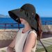 Black rubber sunscreen hat with bow splicing, fashionable fisherman casual outdoor beach sun hat, children_viptrois.com