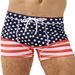 Men's Sports Swim Trunks Flat Angle Star & Stripe Print Quick-Dry Anti-Exposure Swim Shorts_viptrois.com