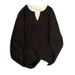 Men's Clothing Long Sleeved T Shirt Waffle Knit Long Sleeve T-Shirt, Casual Oversized V-Neck Pullover, Retro Loose Fit Top For Spring & Autumn_viptrois.com