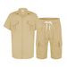 Men's Minimalist Short Sleeve & Shorts Set - Breathable Poly-Cotton Blend (S-XXXL) | Solid Color Athletic Lounge Wear In 10 Colors (Wine/Navy/Olive)_viptrois.com