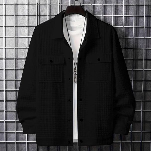 Men's Clothing Spring And Autumn Men's Casual Jacquard Small Plaid Loose Coat Shirt_viptrois.com