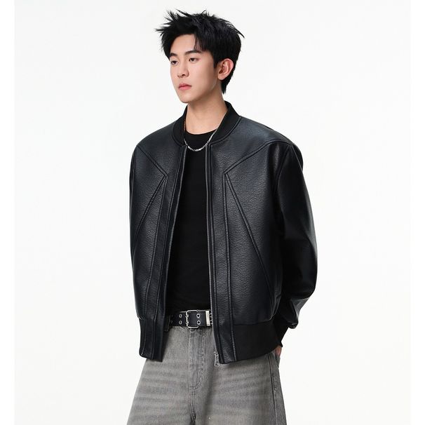 Men's Clothing Wrinkle Free, Loose Fitting Design Jacket For Men, New Spring And Autumn Style, Baseball Collar Leather Jacket, Couple Jacket._viptrois.com