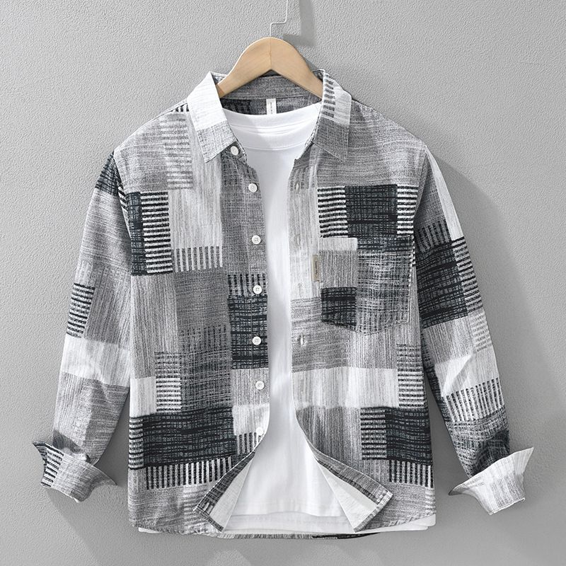 Men's Clothing Fashion Printed Long Sleeved Shirt For Men Trendy Art Casual Loose Tops For Men_viptrois.com