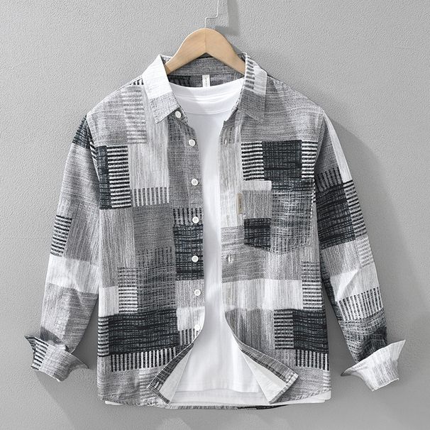 Men's Clothing Fashion Printed Long Sleeved Shirt For Men Trendy Art Casual Loose Tops For Men_viptrois.com