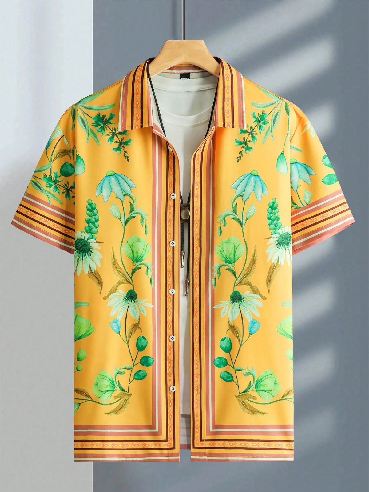 Large Size Men's Trendy Short Sleeve Shirt Loose Fit Casual Lapel Polyester Summer Shirt Printed Modern Stylish_viptrois.com