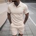 Men's Summer Fashion Casual Sports Suit Short Sleeve Black Polyester T-shirt Set Regular Fit Spring Summer Wear_viptrois.com