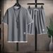 Men's Clothing Men's Short Sleeved Suit Waffle Heart Suit Trendy Loose Ice Silk Shorts Youth Leisure Sports Two Piece Suit_viptrois.com