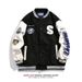 CT American Style Baseball Klein Leather Sleeve Patchwork Sweatshirt Jacket Men Loose Blue Couple Casual Coat_viptrois.com