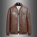Men's Clothing Collar Casual Men's Leather Jacket For Young And Middle Aged Spring Warm Large Size PU Leather Jacket Embroidered Motorcycle Clothing_viptrois.com