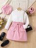 Mother & Kids Girls' Fashion Long Sleeve Dress Set With Pom Pom Scarf & Beret (4-Piece Outfit) – Soft Cotton Blend, Cute & Elegant_viptrois.com
