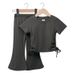 Mother & Kids Girls short-sleeved suit summer 2024 new solid color baby bell pants thin casual two-piece set trendy Korean version_viptrois.com