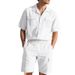 Men's Summer Linen Workwear Hawaiian Shirt Short Sleeve Simple Print With Shorts Set Exclusive_viptrois.com