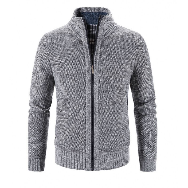 Men's Fleece-Lined Knit Cardigan - Warm Winter Stand Collar Sweater For Teenagers & Young Adults (Multiple Colors & Sizes)_viptrois.com