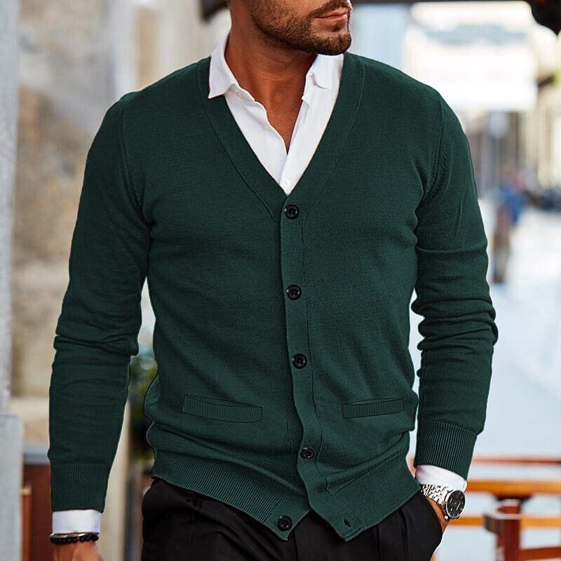 Pure Cross-Border Men's Clothing With Double Side Pockets Autumn Winter New Knitted Sweater V-Neck Long Sleeve Slim_viptrois.com