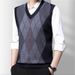 Men's Knitted Wool Vest Sweater V-Neck Diamond Pattern Thickened Sleeveless Pullover For Autumn Winter_viptrois.com