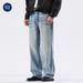 Men's Clothing High Street Sky Blue Washed Jeans Relaxed Straight Fit Vintage Distressed Whiskering Casual Style | Comfortable Cotton (88%)_viptrois.com