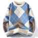 Men's Clothing Diamond Check Crewneck Sweater Men's Fall/Winter Thickened Sweater Men's Loose Casual Sweater_viptrois.com