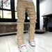 New Men's Street Fashion Ins Elastic Patch Denim Straight Leg Pants_viptrois.com