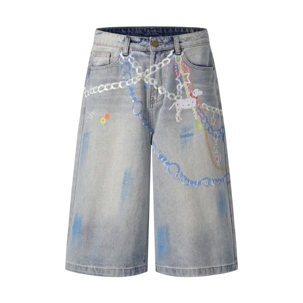 Men's Clothing Street Personality Cartoon Hand Painted Distressed Wide Leg Jeans Washed Distressed Loose Embroidered Wide Leg Pants_viptrois.com