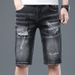 Men's elastic black and gray ripped trousers trendy brand youth casual breeches fashion Korean version_viptrois.com