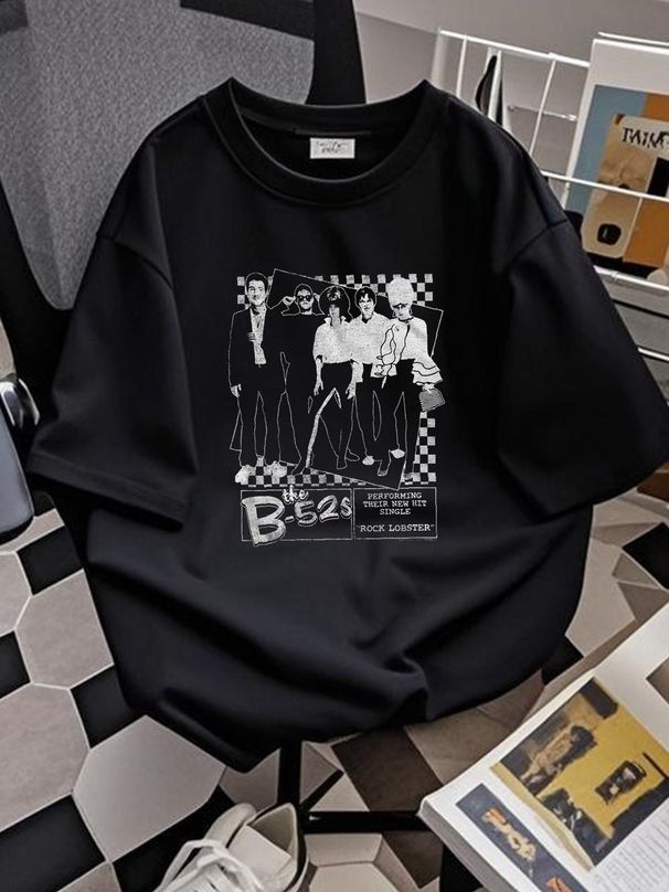 b52s The B52s Rock Lobster Poster T Shirt Versatile Top For Everyday Wear Breathable Stylish Fashion Unisex Soft Casual Summer Stretched Graphic_viptrois.com