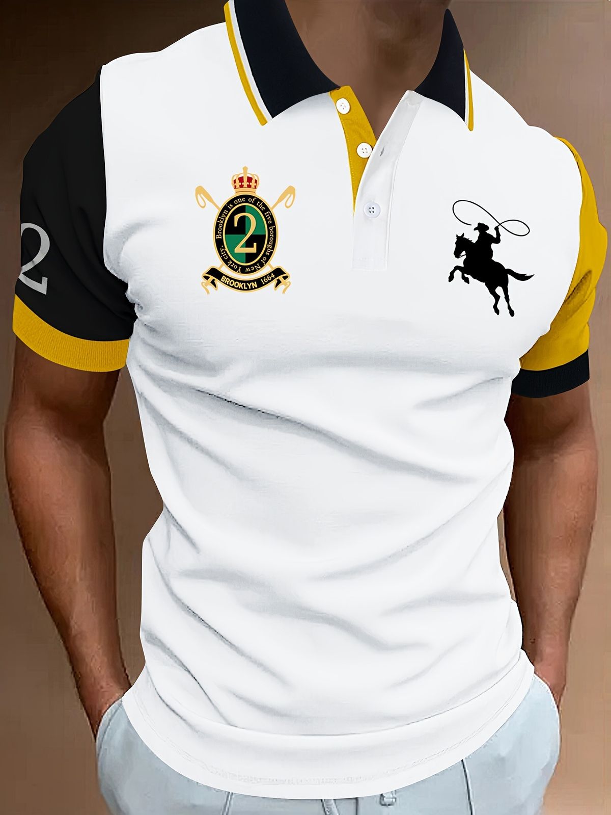 Men's Clothing Polo Shirt Contrast Color Printing Men's Short Sleeved Casual Tight Lapel Shirt_viptrois.com